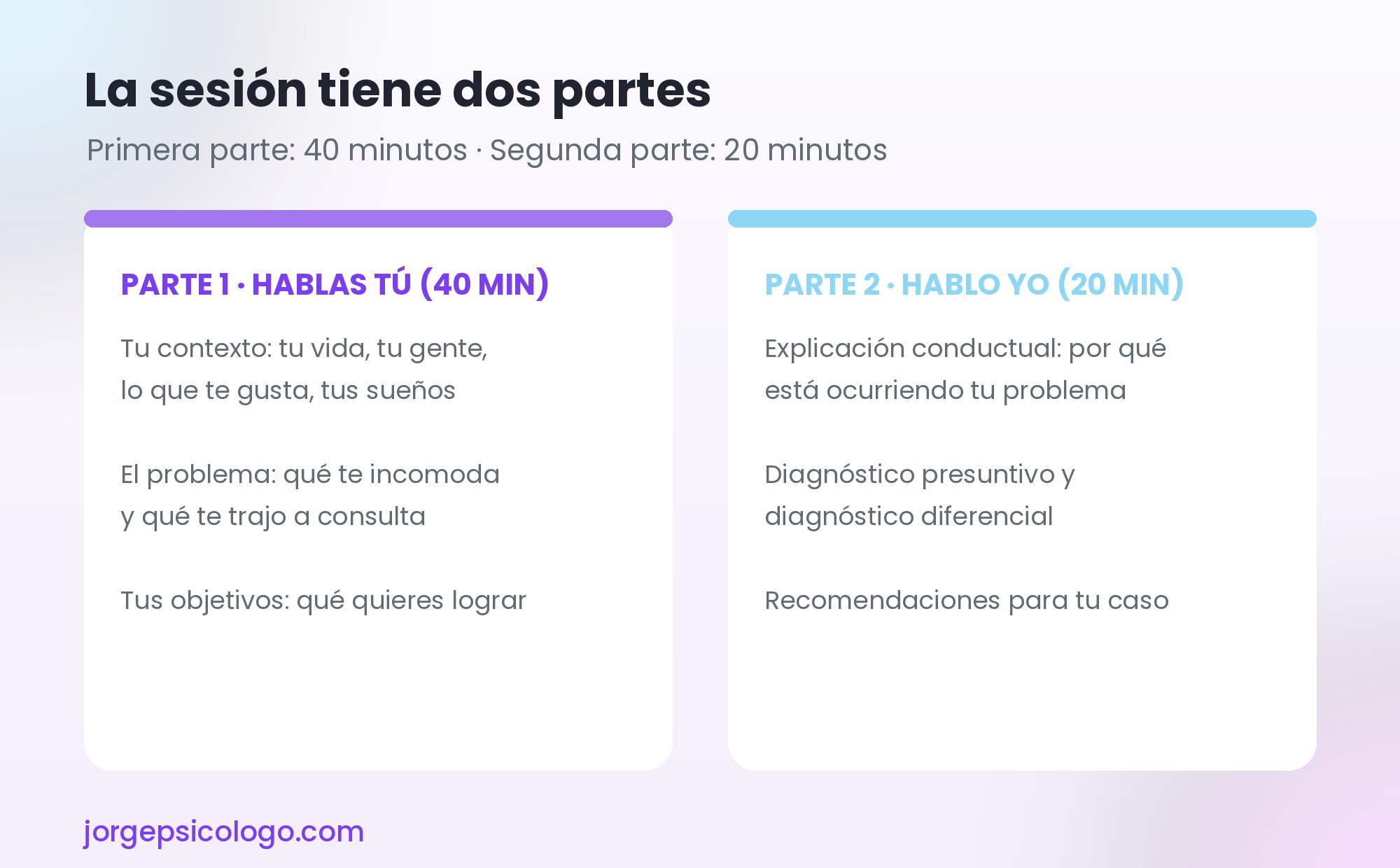 Estructura de la primera sesión: dos partes: 40 y 20 minutos
